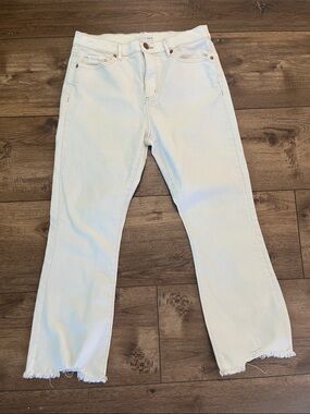 LOFT White Frayed Hem Ankle Jeans